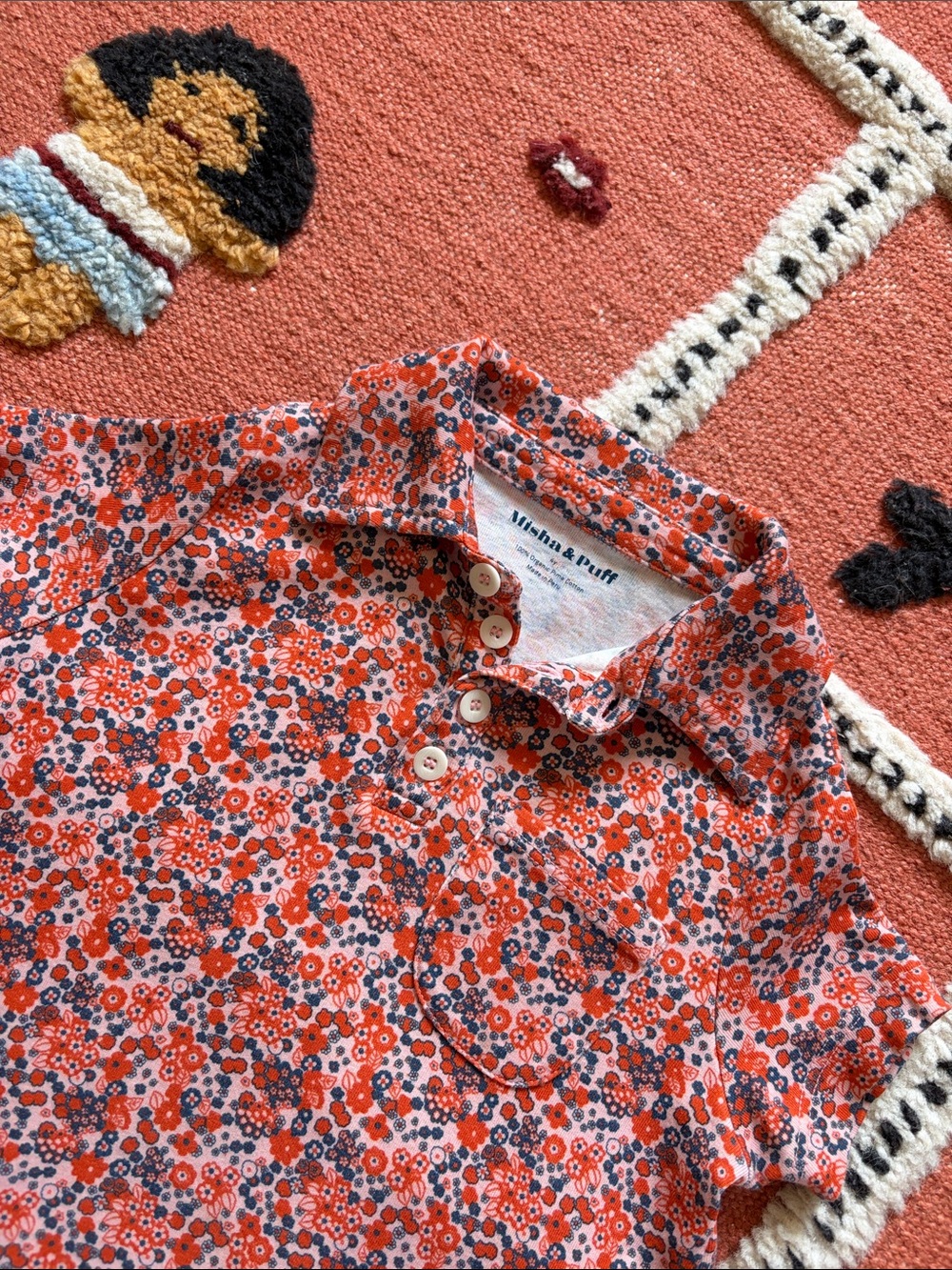 Misha And Puff Orange and Navy Floral Casual Dress - organic cotton